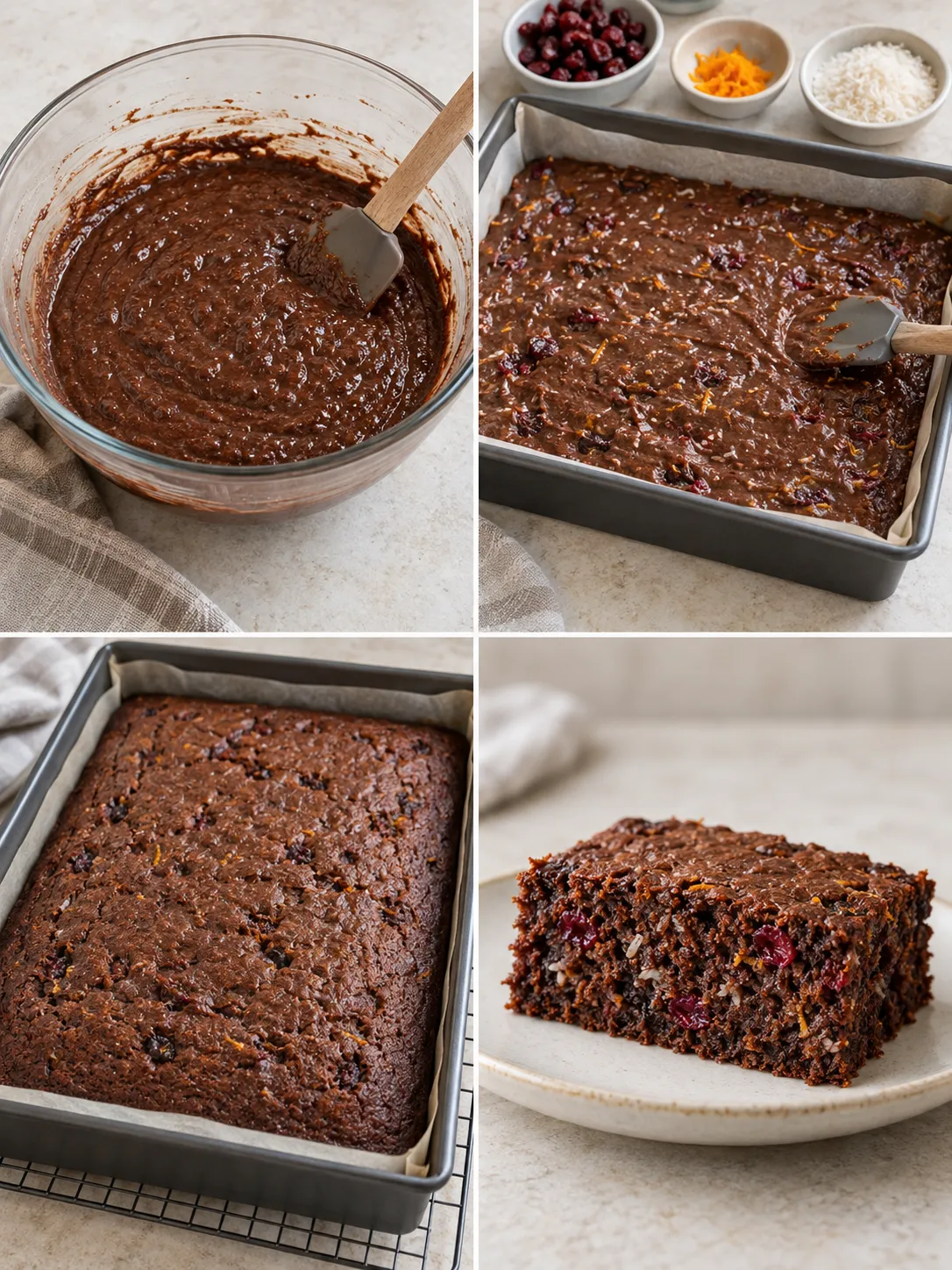 Chocolate sheet cake with cranberries and orange — coconut