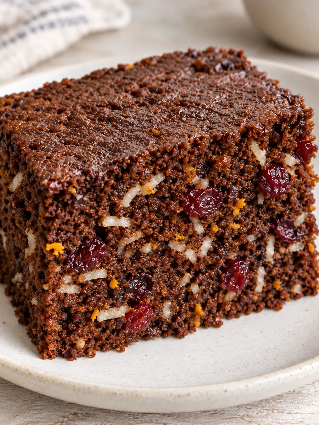 Chocolate sheet cake with cranberries and orange — coconut