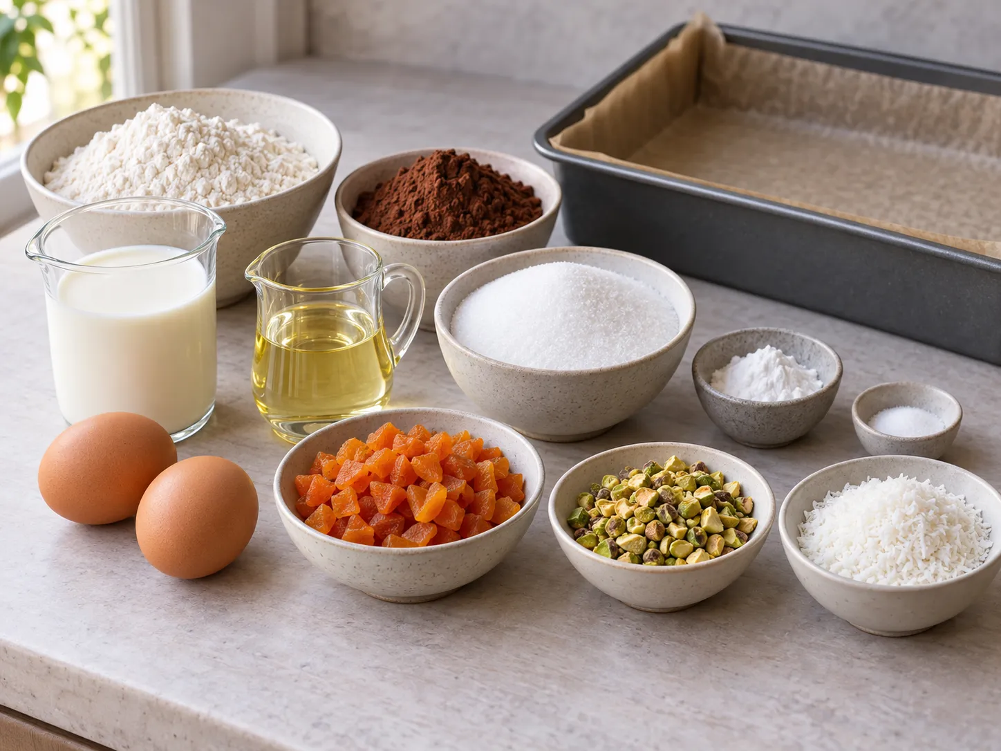 all-purpose wheat flour, unsweetened cocoa powder, granulated sugar, baking powder