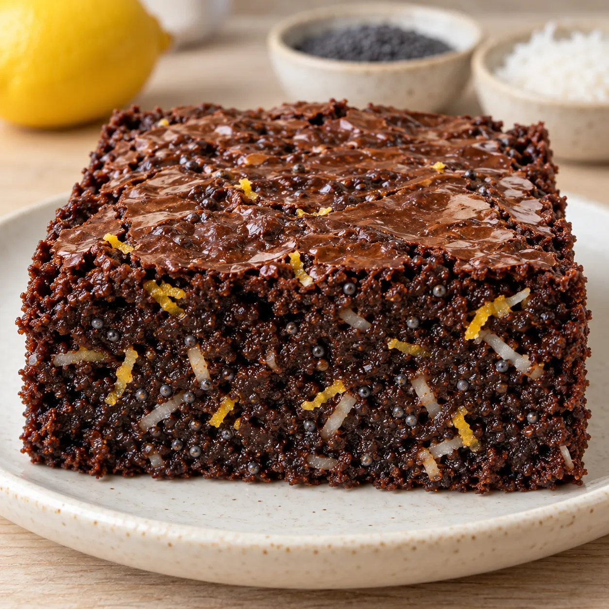 Brownies with lemon and poppy seeds — coconut
