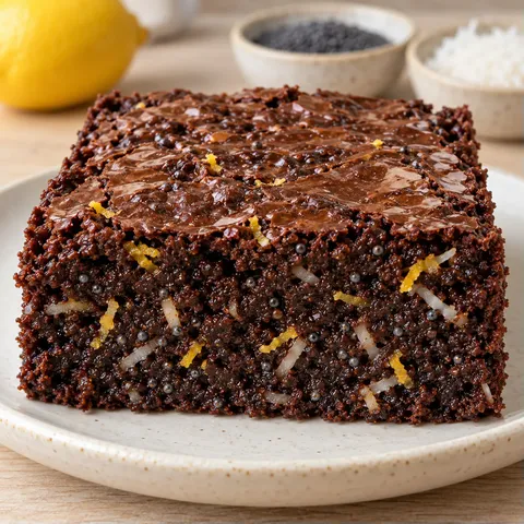 Brownies with lemon and poppy seeds — coconut