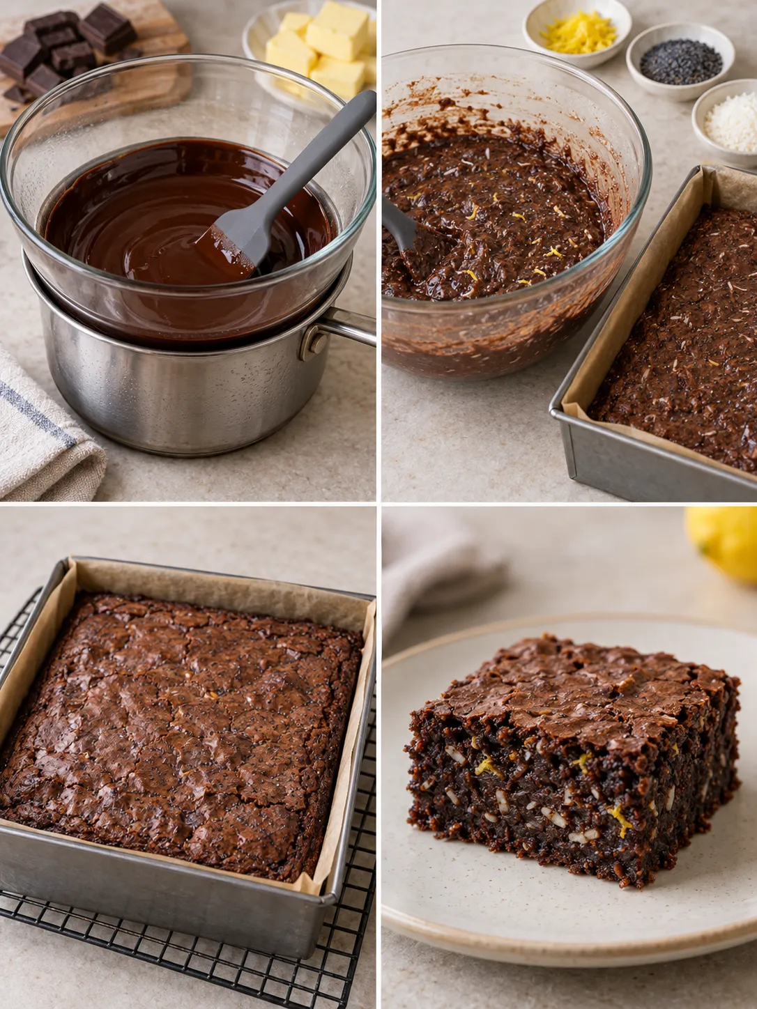 Brownies with lemon and poppy seeds — coconut