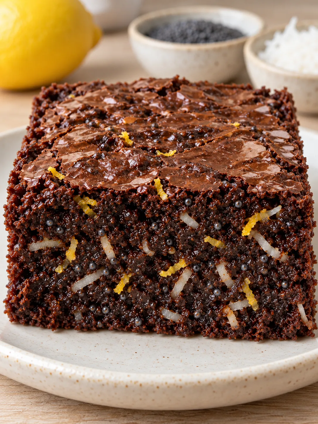 Brownies with lemon and poppy seeds — coconut