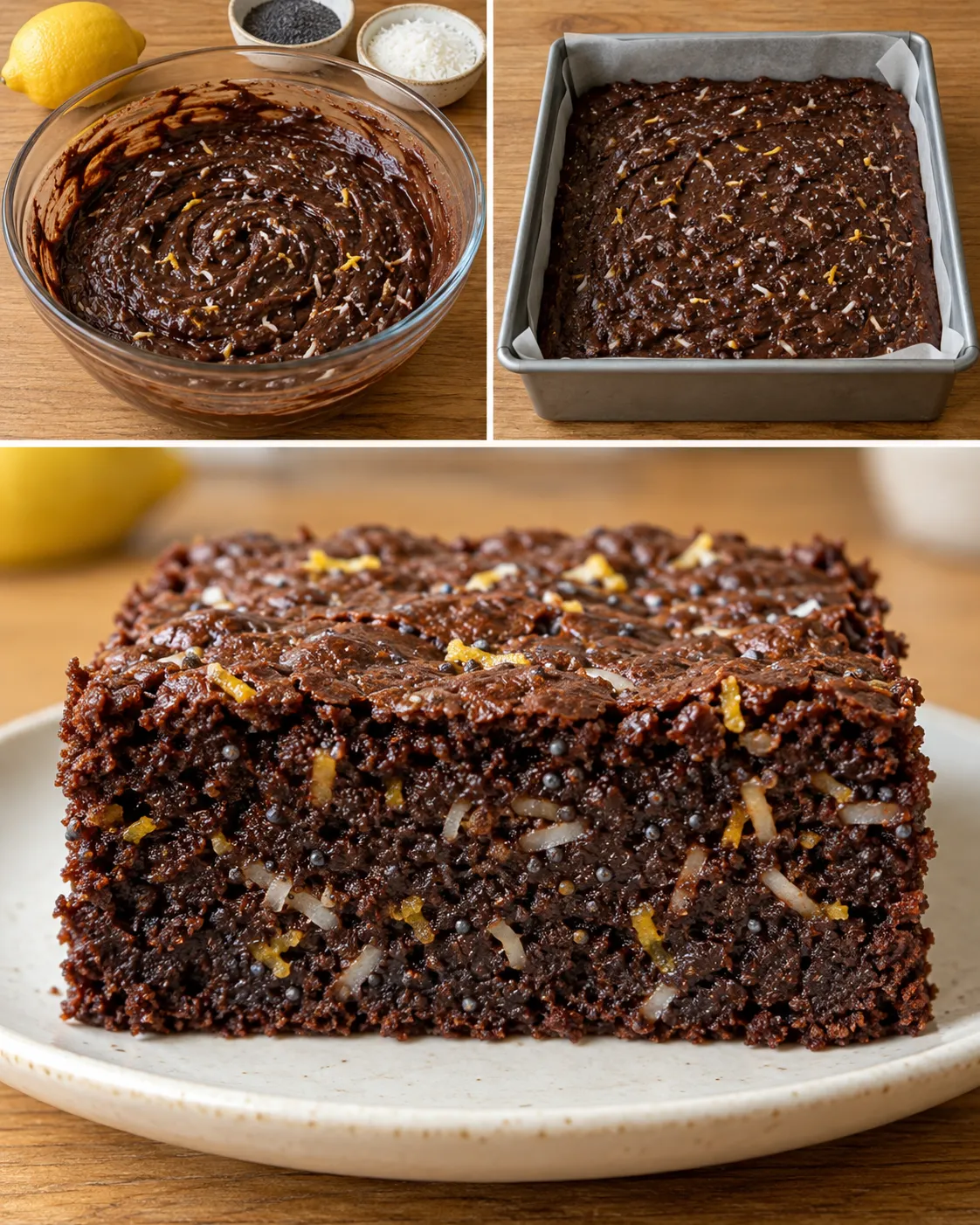 Brownies with lemon and poppy seeds — coconut