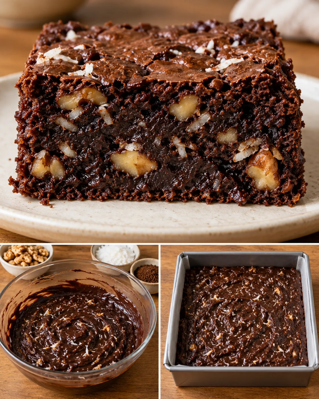 Brownies with coffee and walnuts — coconut