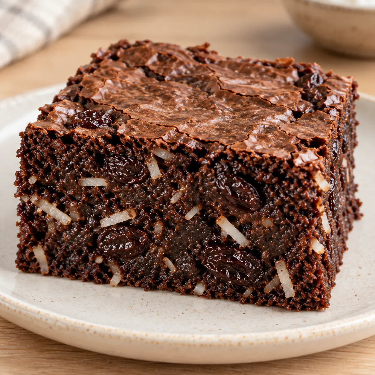 Brownies with vanilla and raisins — coconut