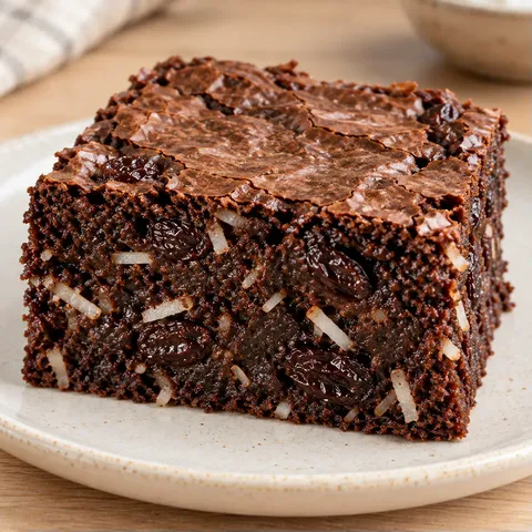 Brownies with vanilla and raisins — coconut