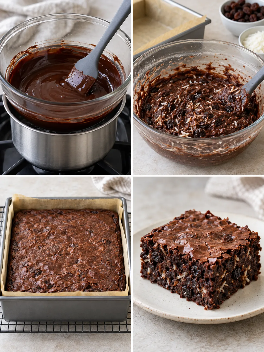 Brownies with vanilla and raisins — coconut