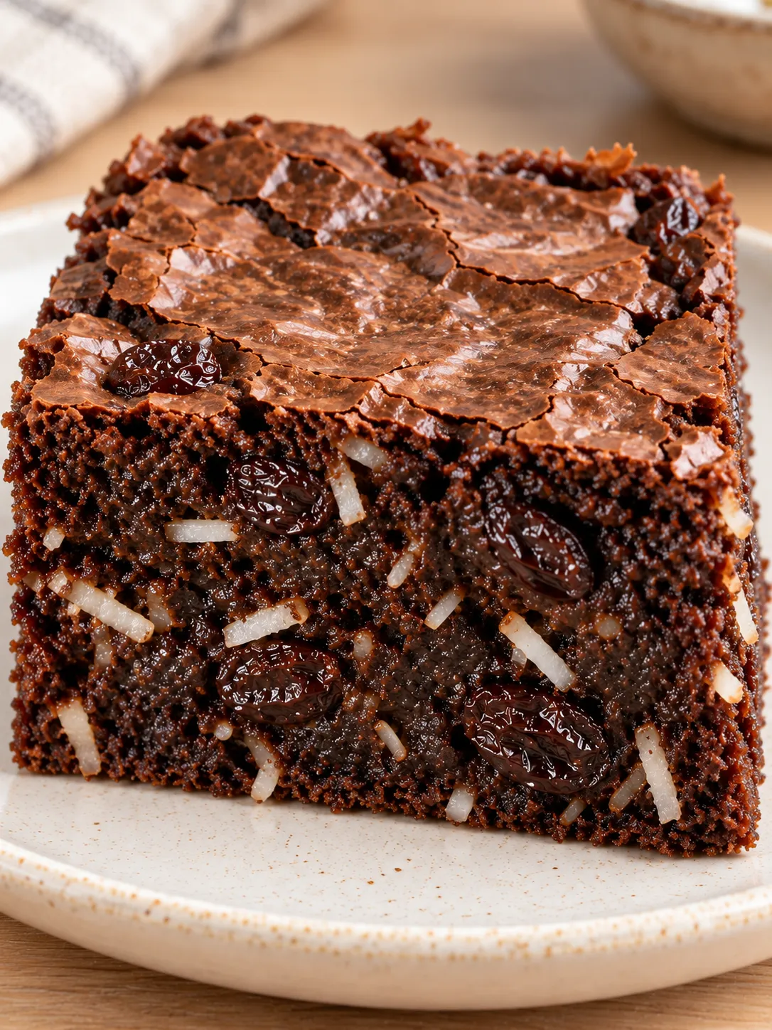 Brownies with vanilla and raisins — coconut