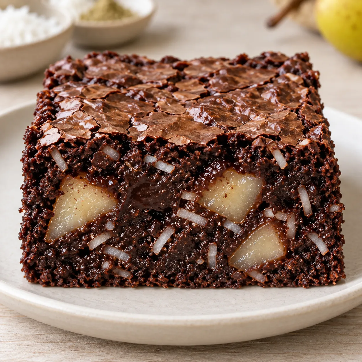 Brownies with cardamom and pear — coconut