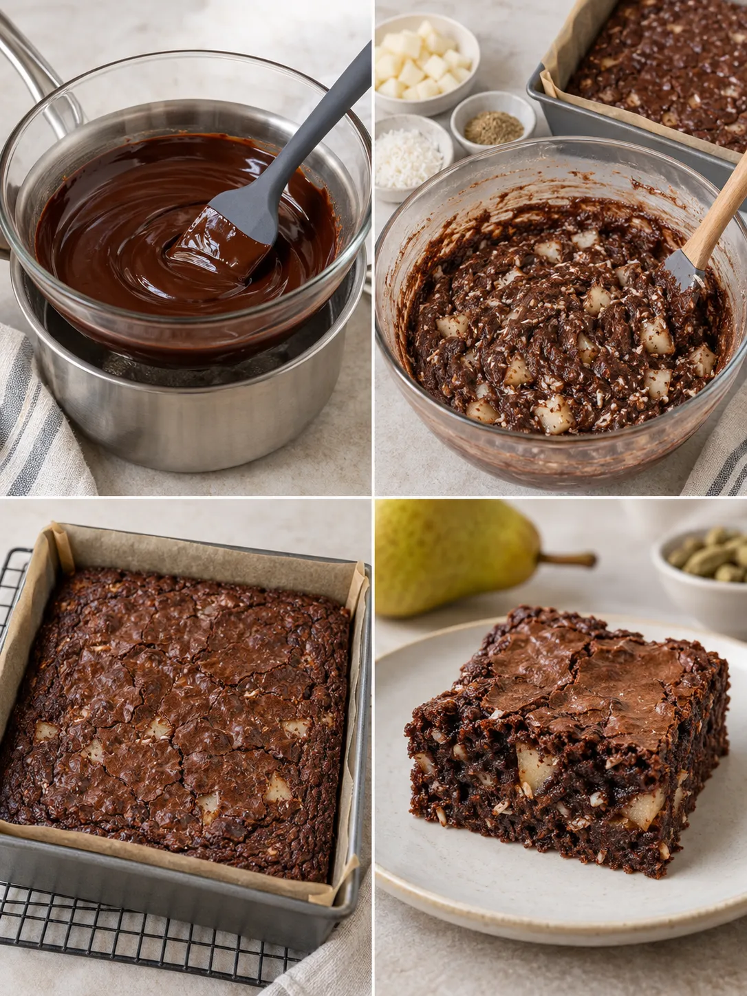 Brownies with cardamom and pear — coconut
