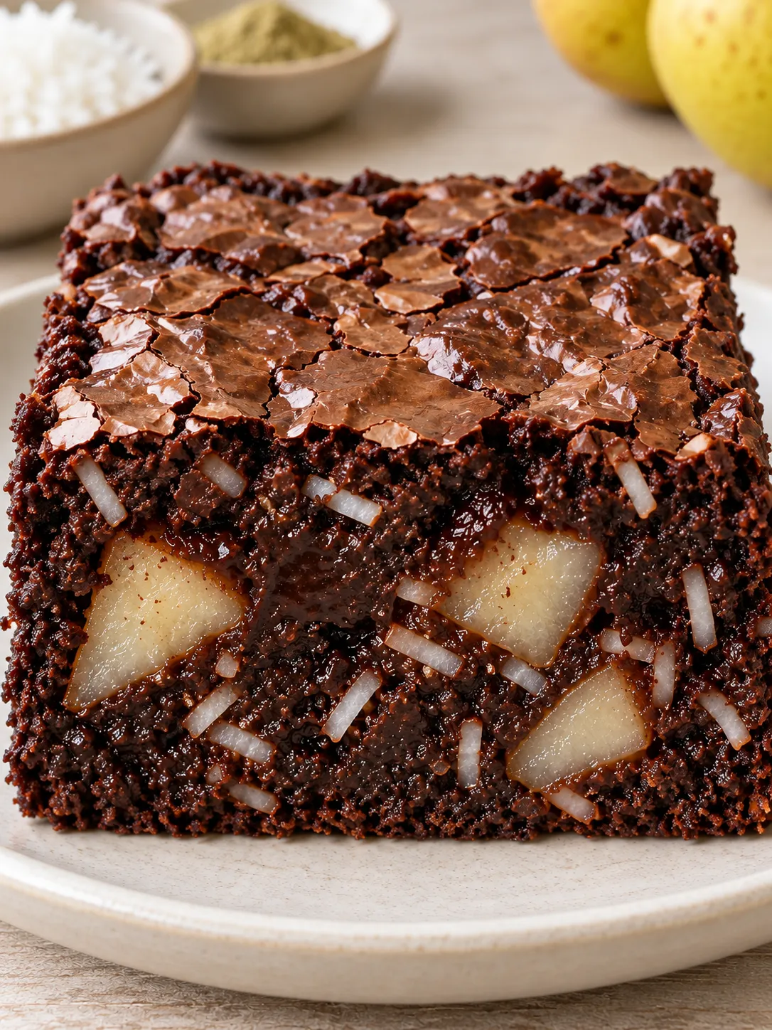 Brownies with cardamom and pear — coconut