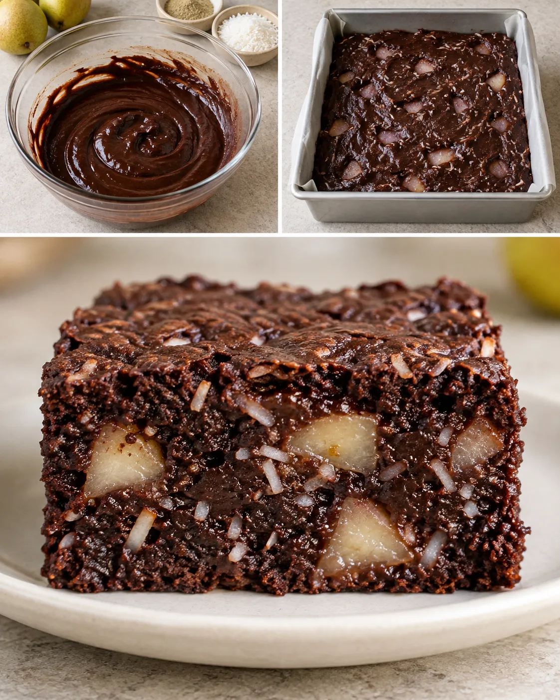 Brownies with cardamom and pear — coconut