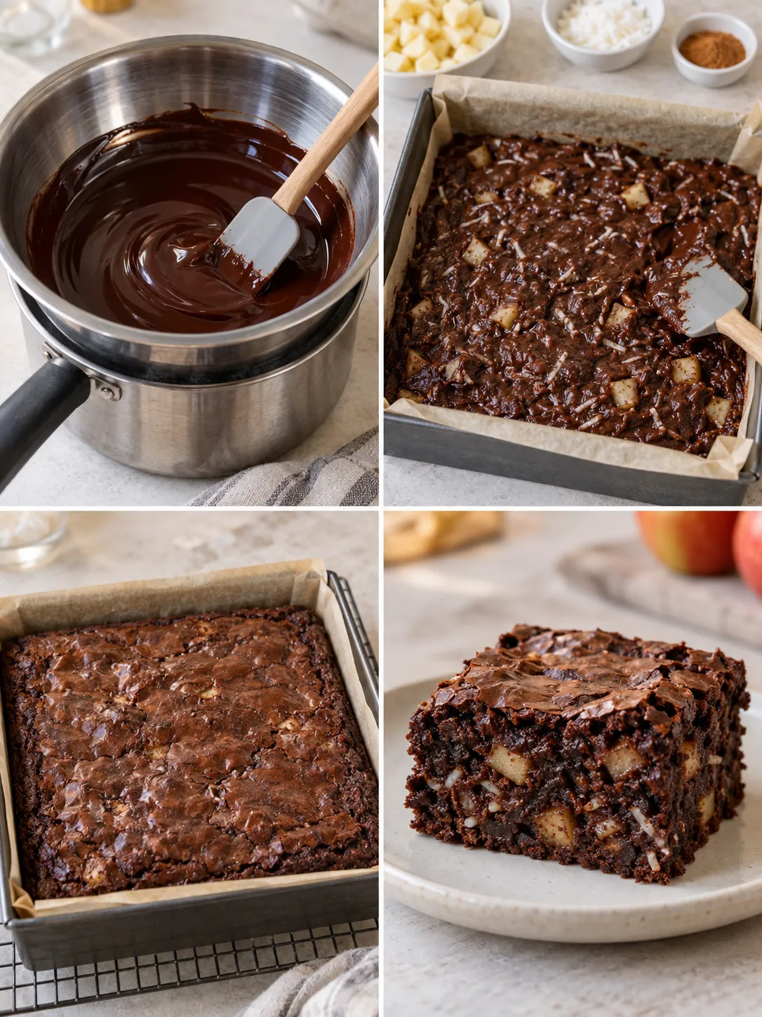 Brownies with cinnamon and apple — coconut