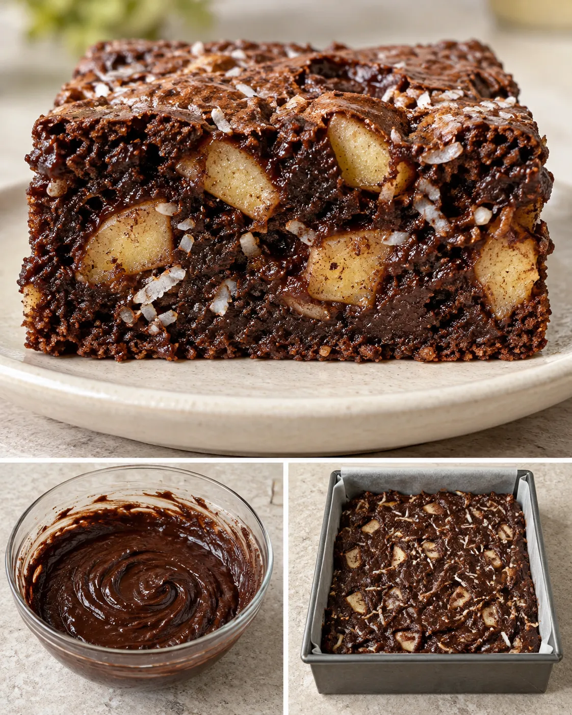 Brownies with cinnamon and apple — coconut