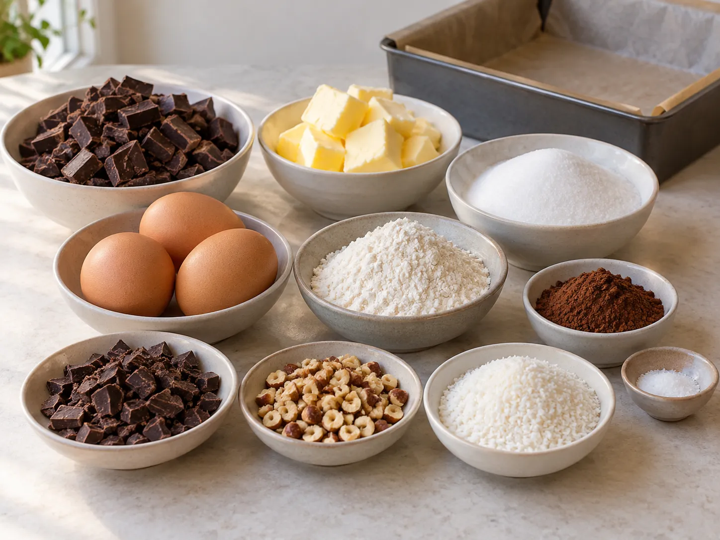 dark chocolate, chopped, unsalted butter, softened, granulated sugar, large eggs