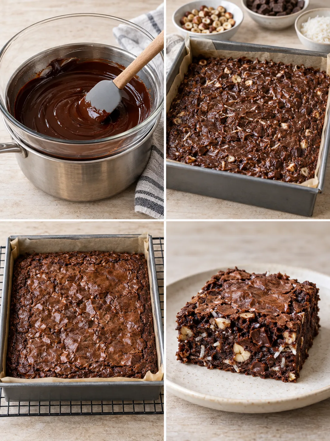 Brownies with chocolate and hazelnuts — coconut