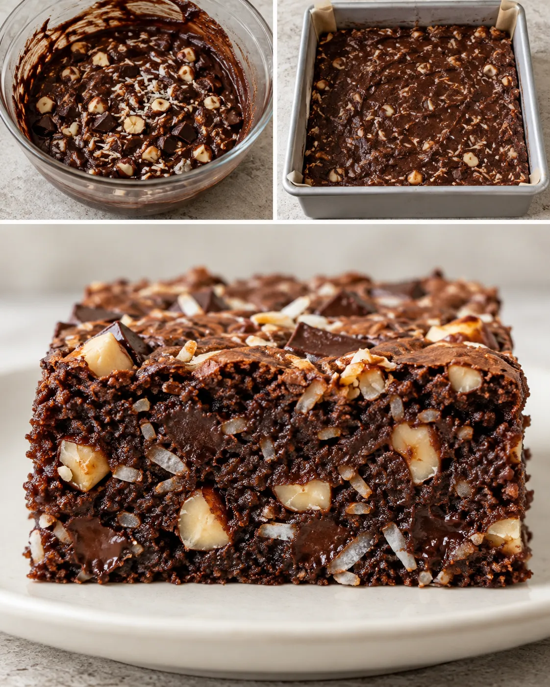 Brownies with chocolate and hazelnuts — coconut