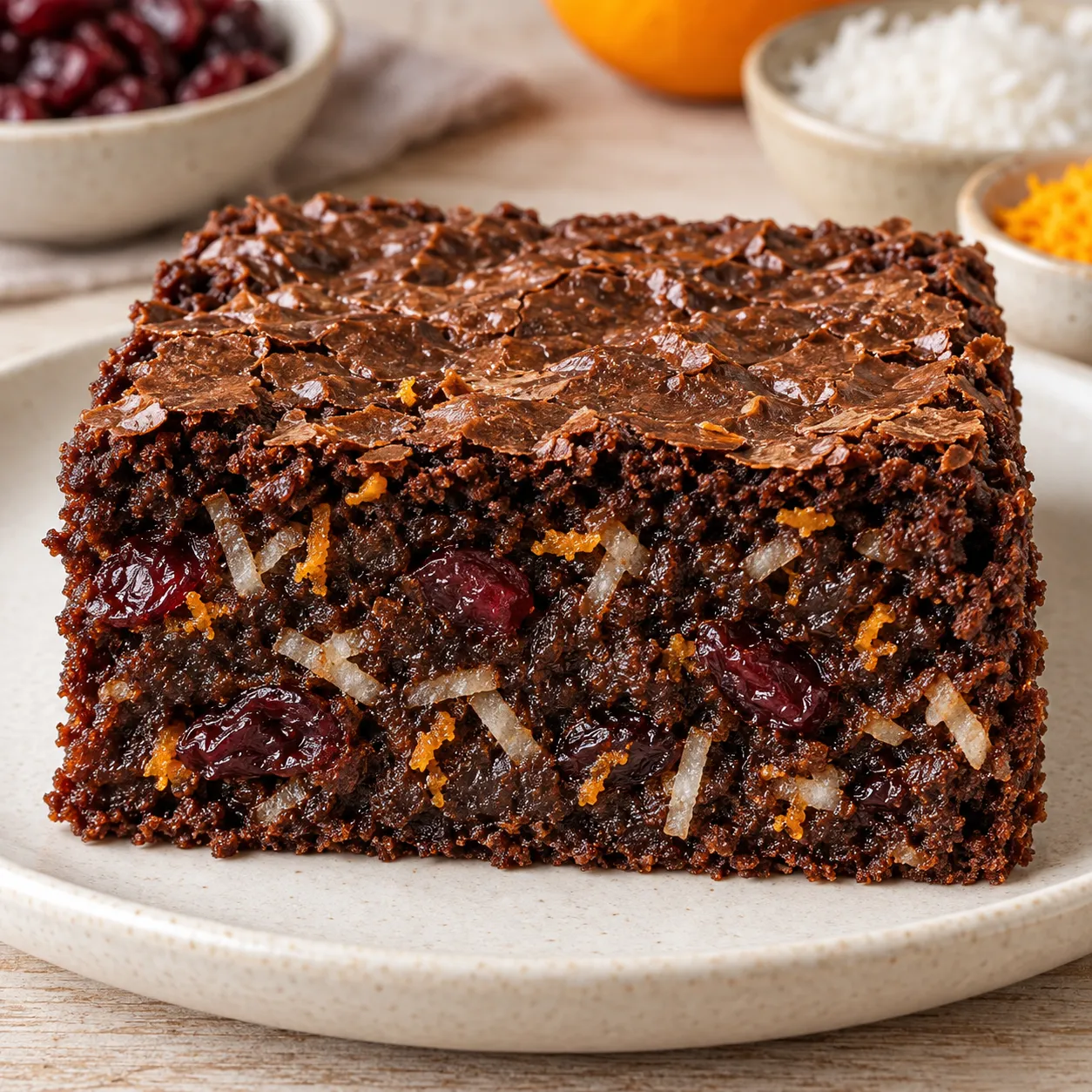 Brownies with cranberries and orange — coconut