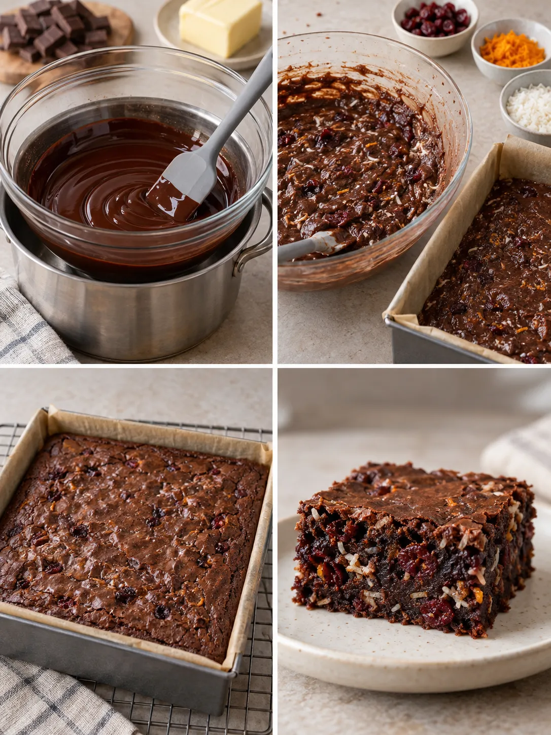 Brownies with cranberries and orange — coconut
