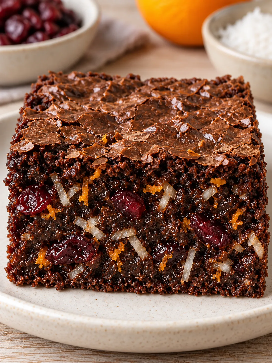 Brownies with cranberries and orange — coconut