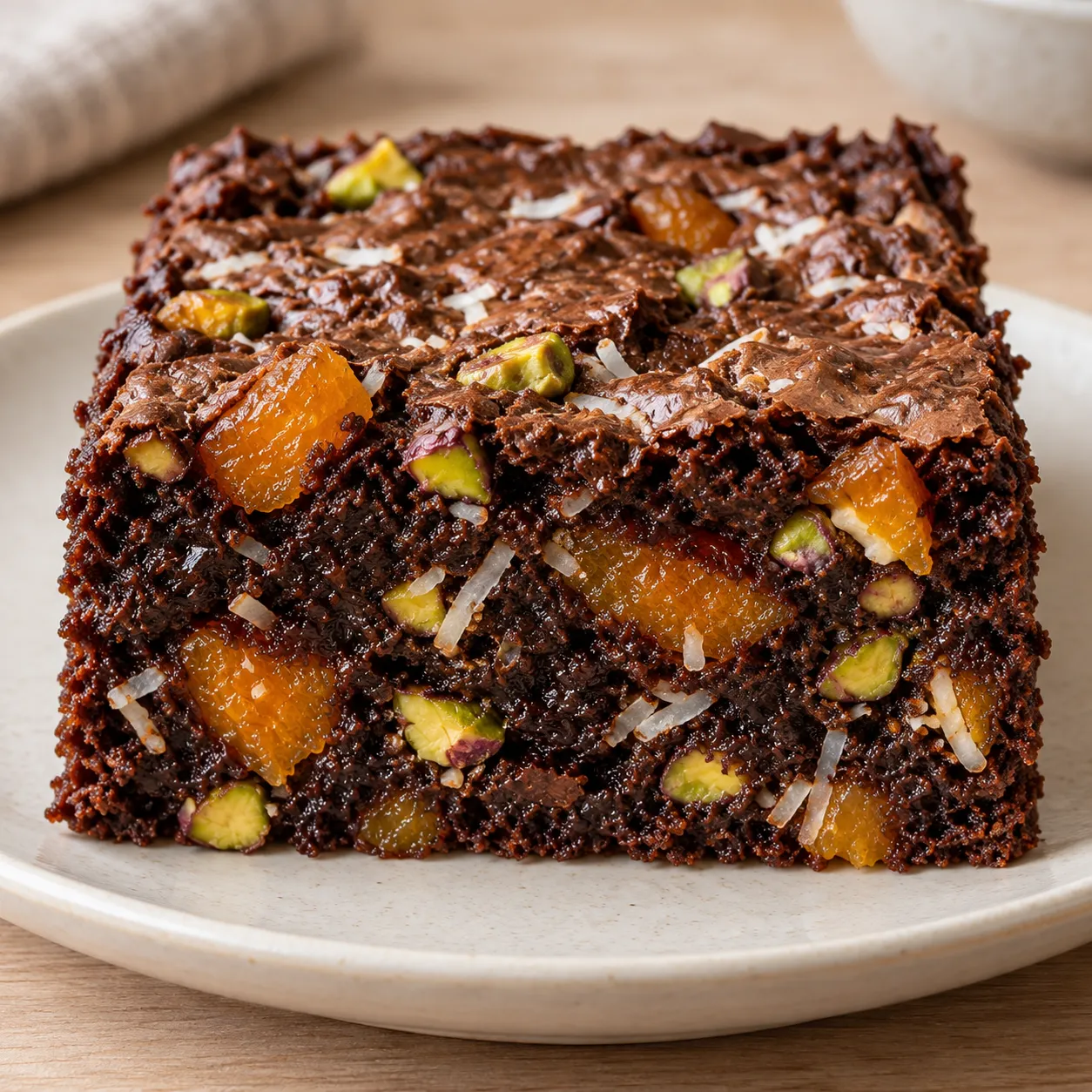 Brownies with apricots and pistachios — coconut