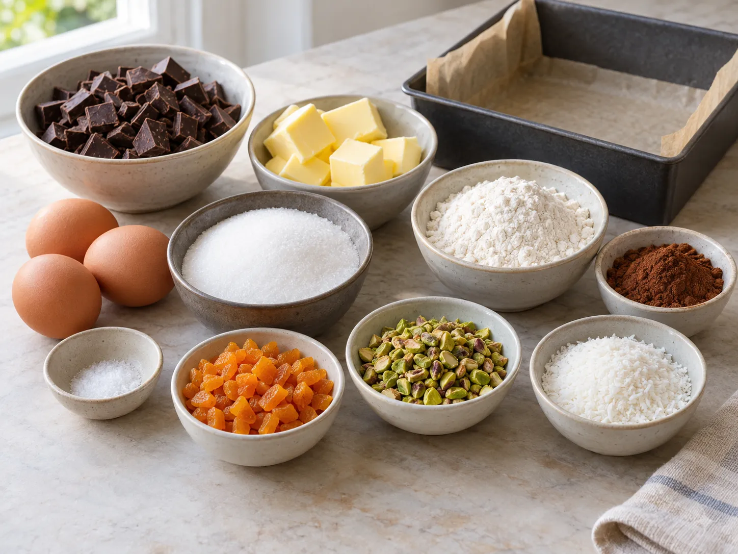 dark chocolate, chopped, unsalted butter, softened, granulated sugar, large eggs