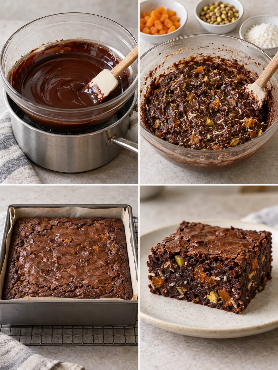 Brownies with apricots and pistachios — coconut