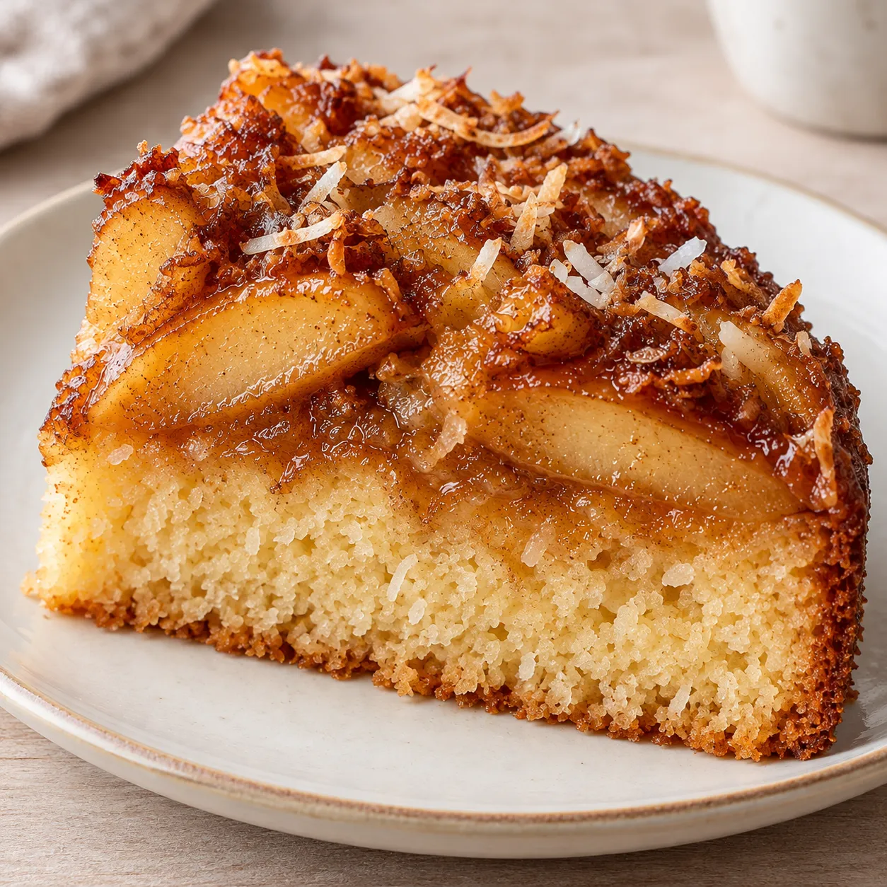 Upside-down fruit cake with apple and cinnamon — coconut