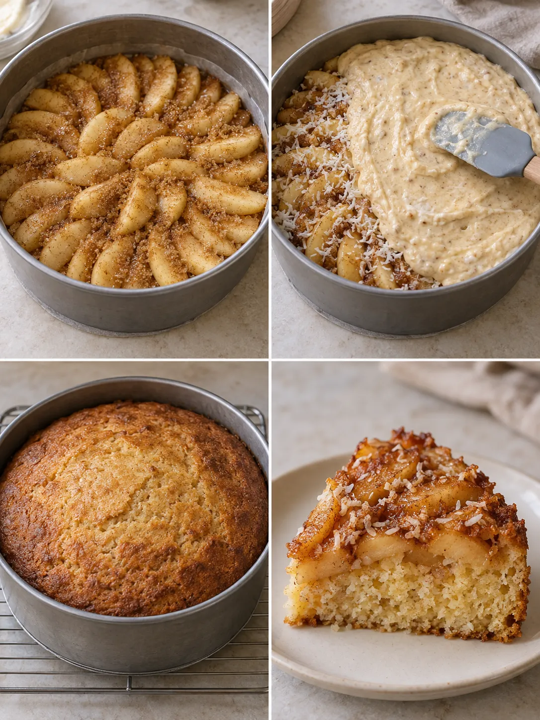 Upside-down fruit cake with apple and cinnamon — coconut