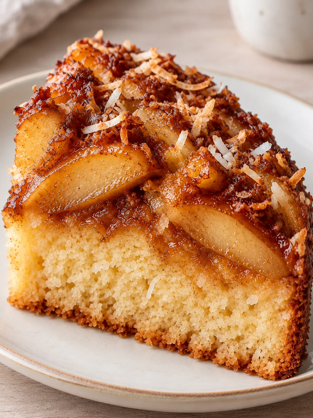 Upside-down fruit cake with apple and cinnamon — coconut