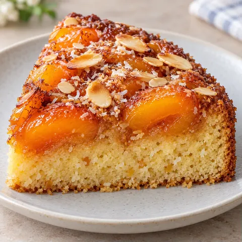 Upside-down fruit cake with apricots and almonds — coconut