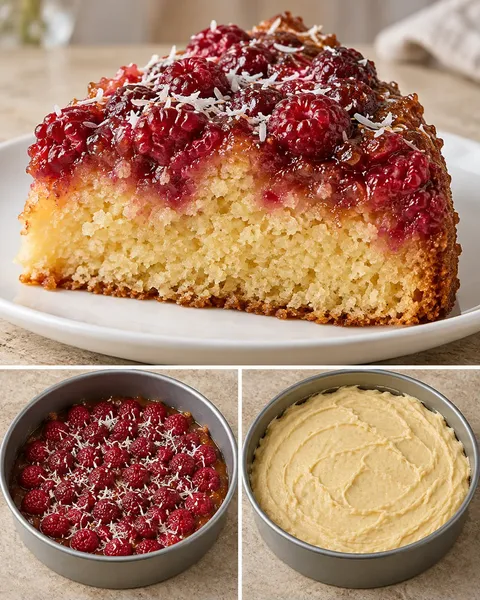Upside-down fruit cake with raspberries and vanilla — coconut