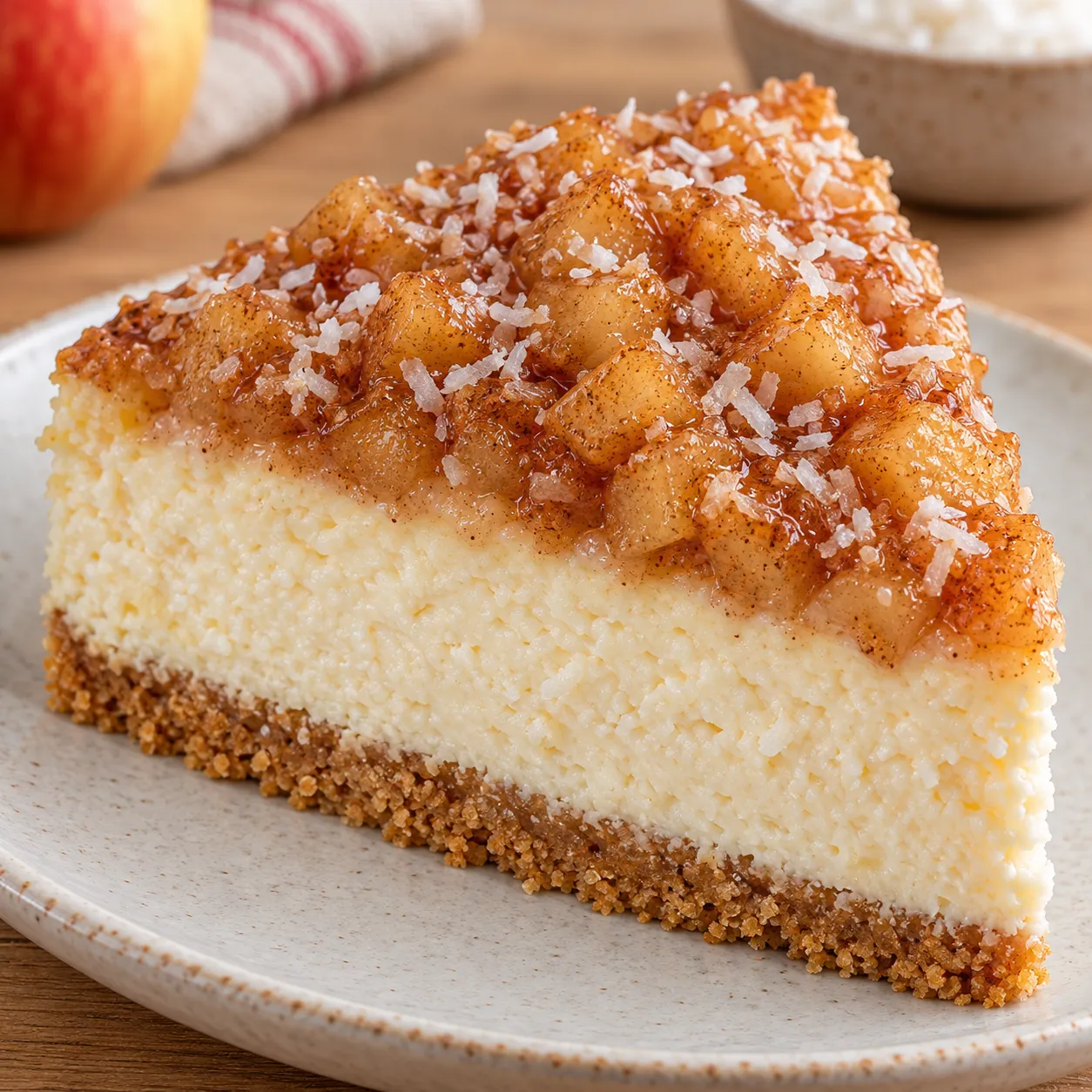Baked cheesecake with apple and cinnamon — coconut