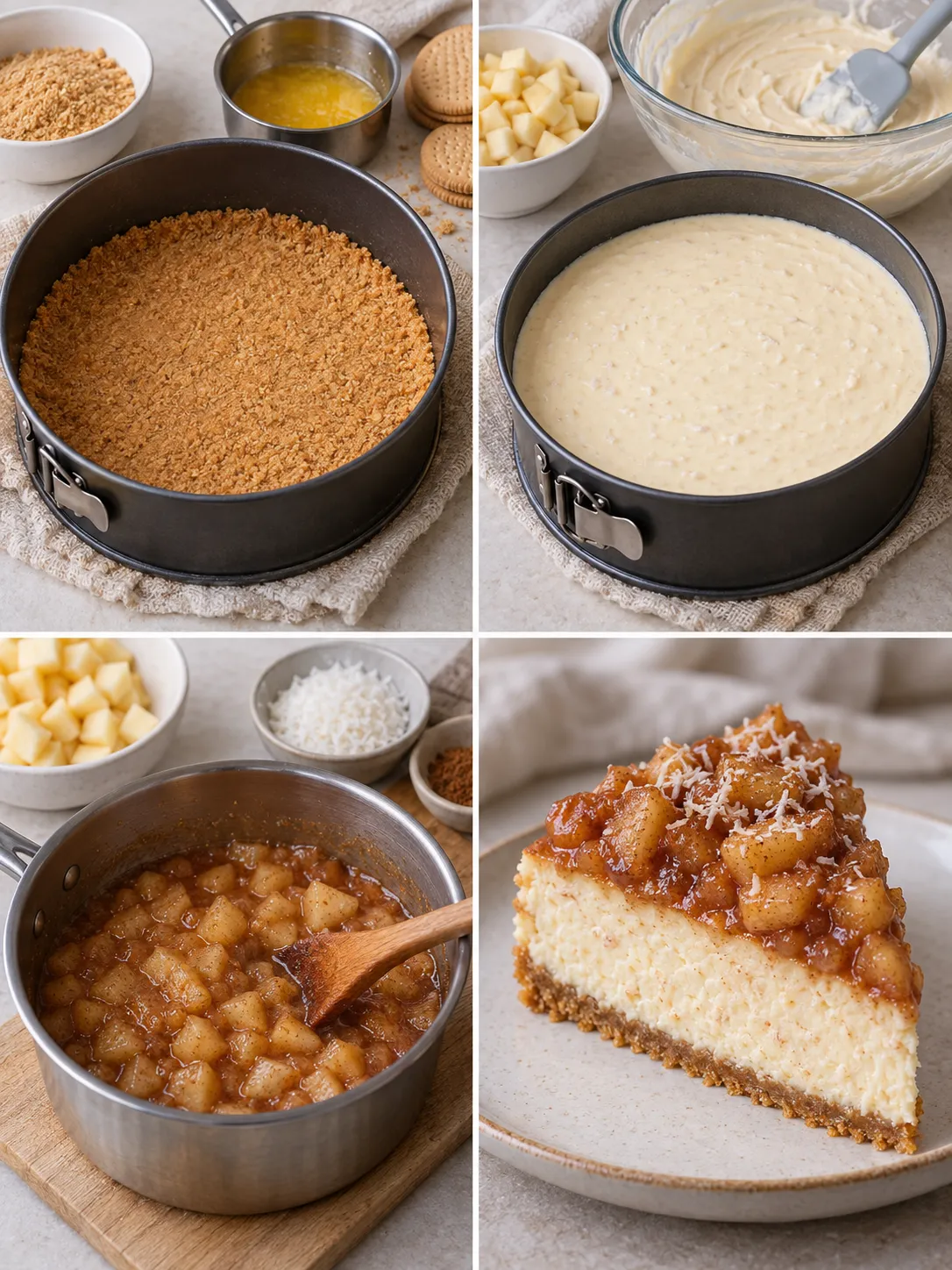 Baked cheesecake with apple and cinnamon — coconut