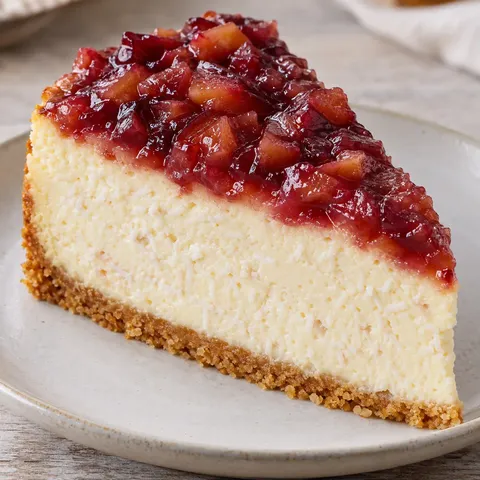 Baked cheesecake with plums and vanilla — coconut