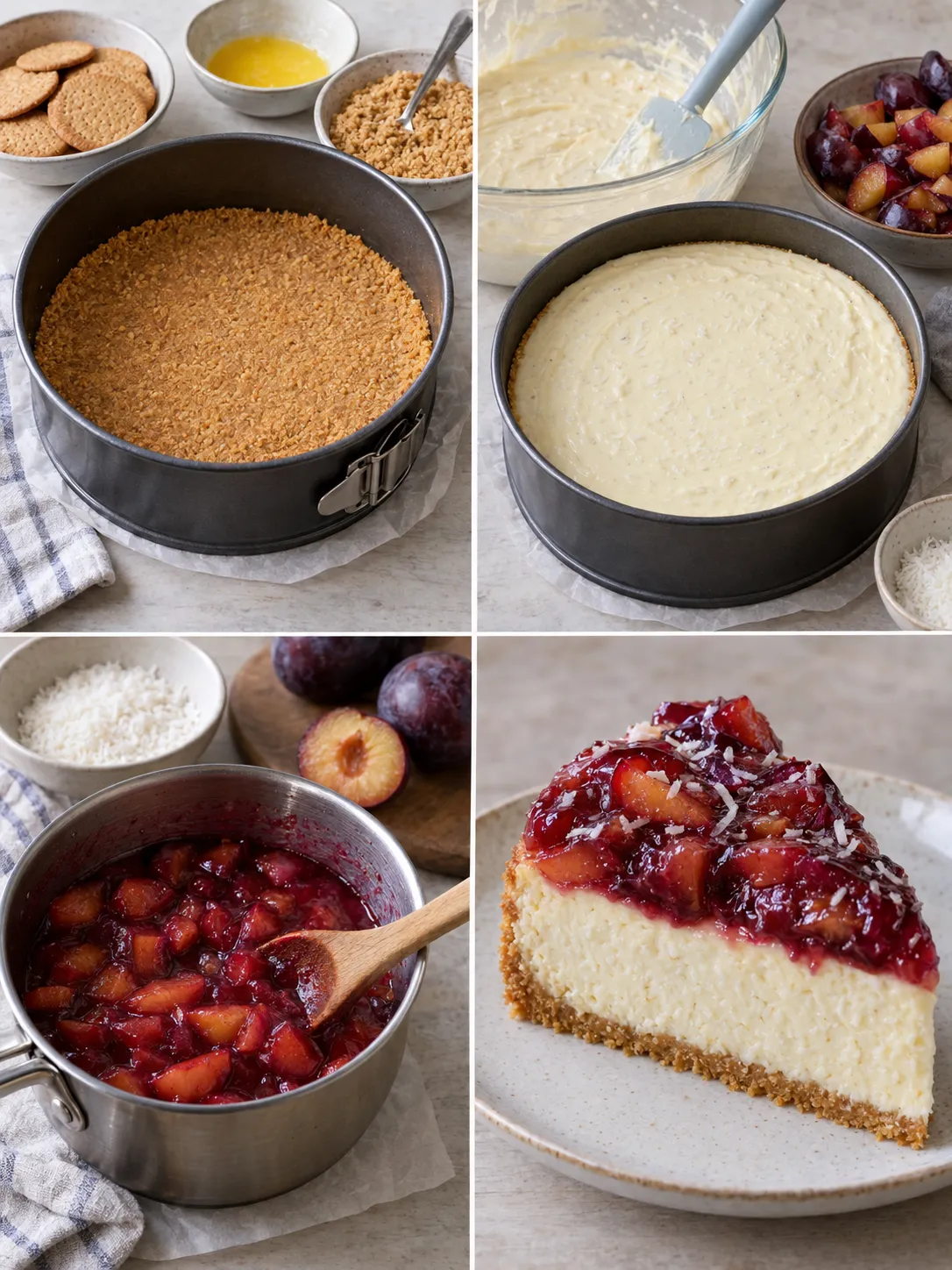 Baked cheesecake with plums and vanilla — coconut - My Home Made Recipe