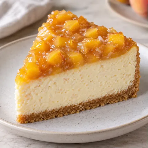 Baked cheesecake with peaches and vanilla — coconut