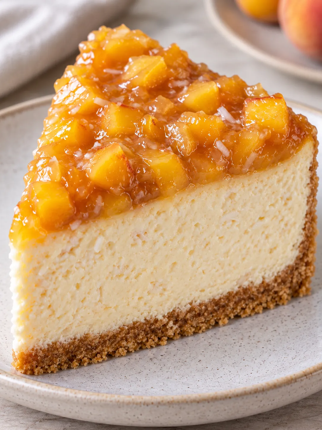 Baked cheesecake with peaches and vanilla — coconut