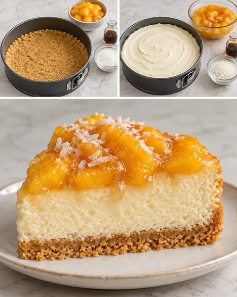 Baked cheesecake with peaches and vanilla — coconut