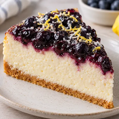 Baked cheesecake with blueberries and lemon — coconut