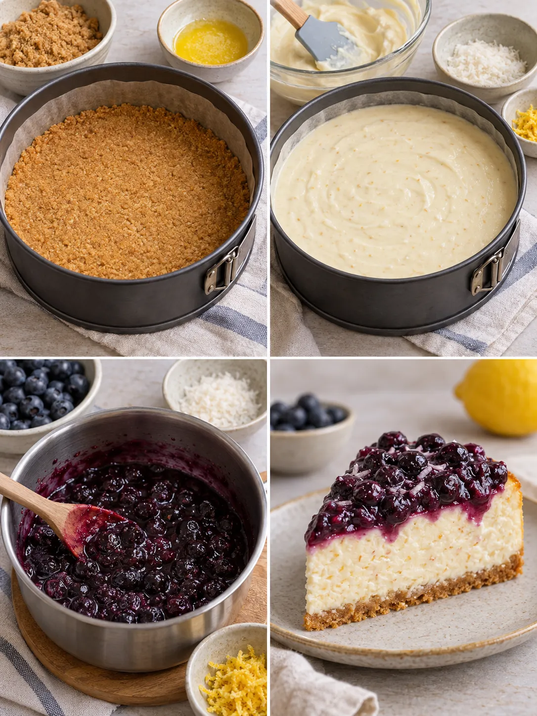 Baked cheesecake with blueberries and lemon — coconut