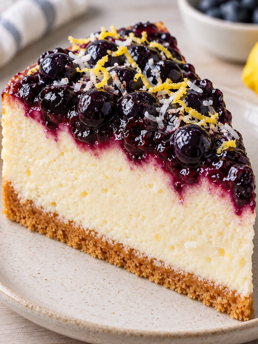 Baked cheesecake with blueberries and lemon — coconut