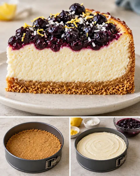 Baked cheesecake with blueberries and lemon — coconut