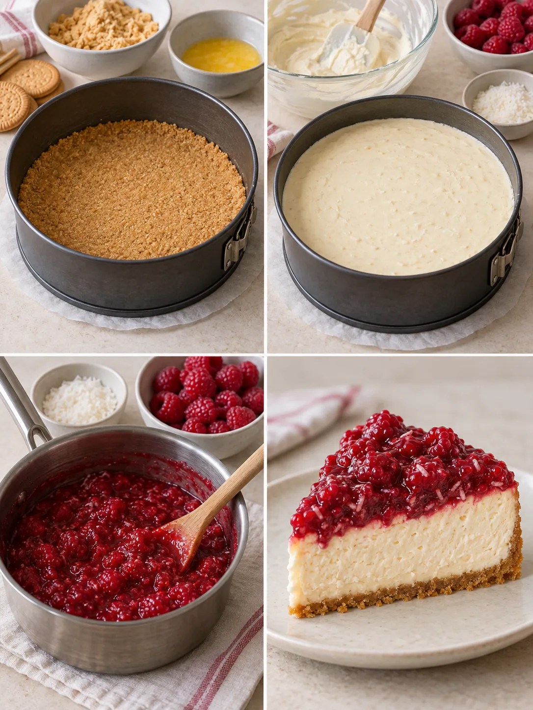 Baked cheesecake with raspberries and vanilla — coconut