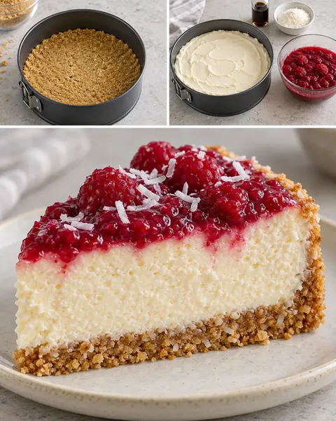 Baked cheesecake with raspberries and vanilla — coconut