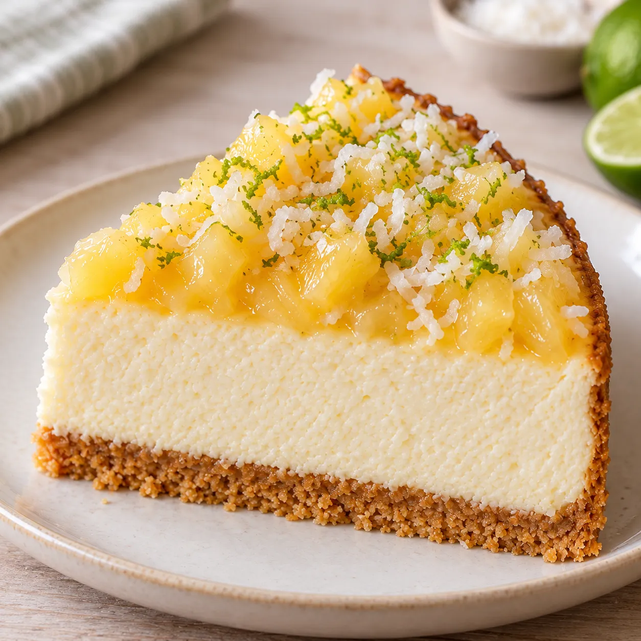 Baked cheesecake with pineapple and lime — coconut