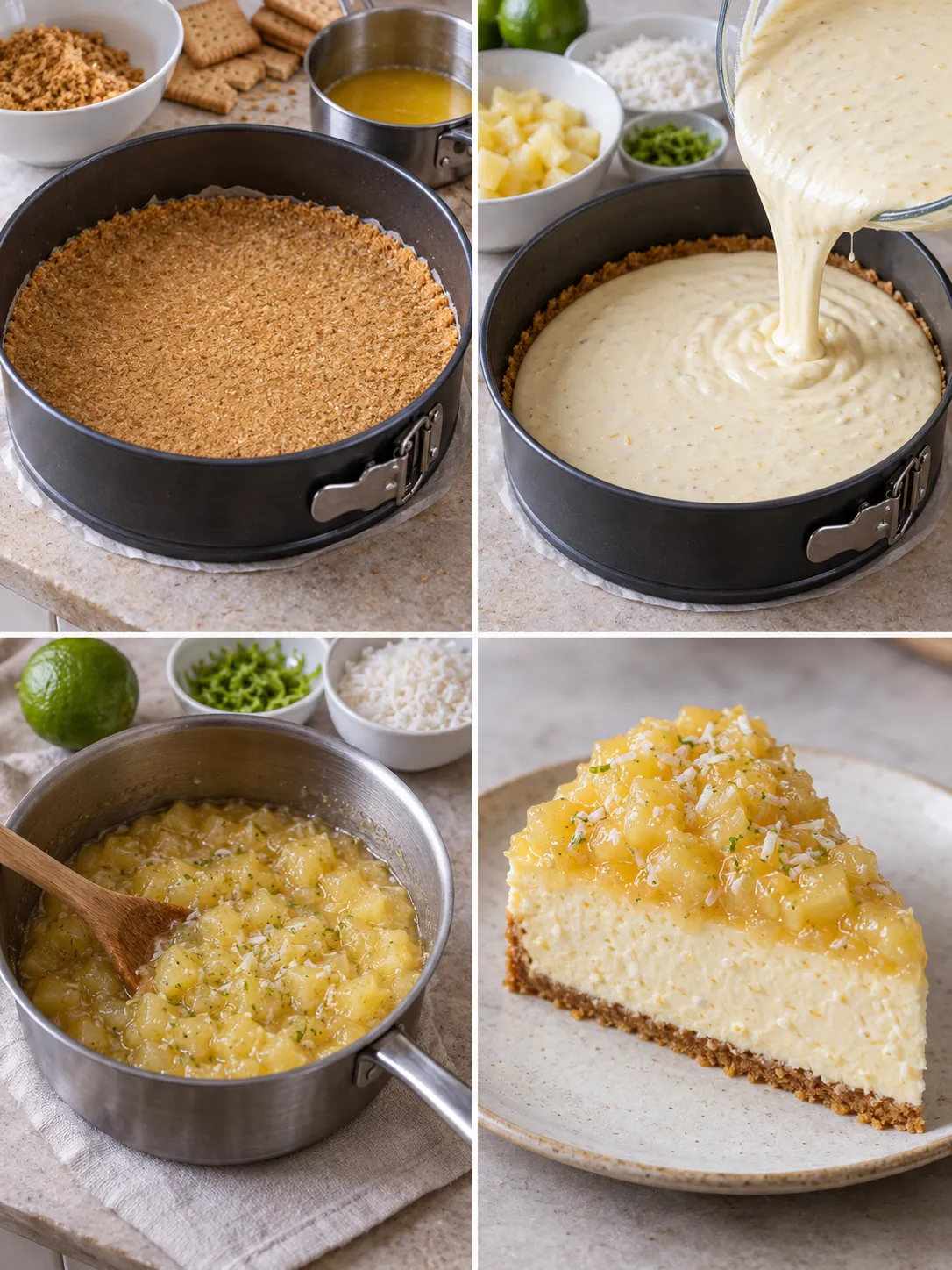 Baked cheesecake with pineapple and lime — coconut