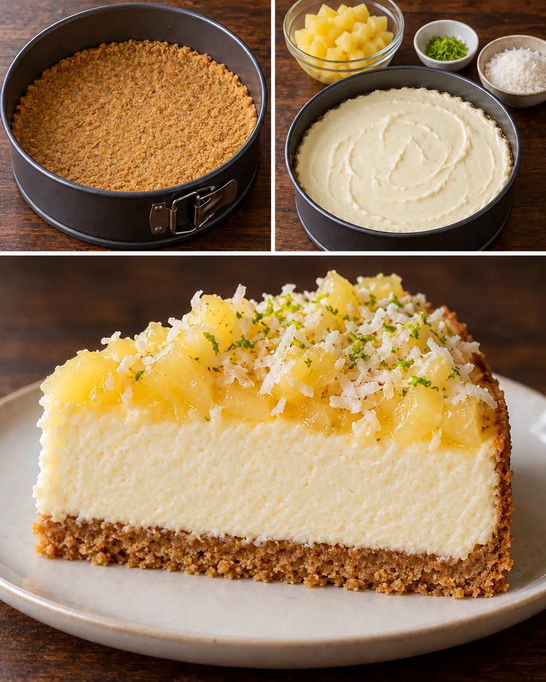 Baked cheesecake with pineapple and lime — coconut