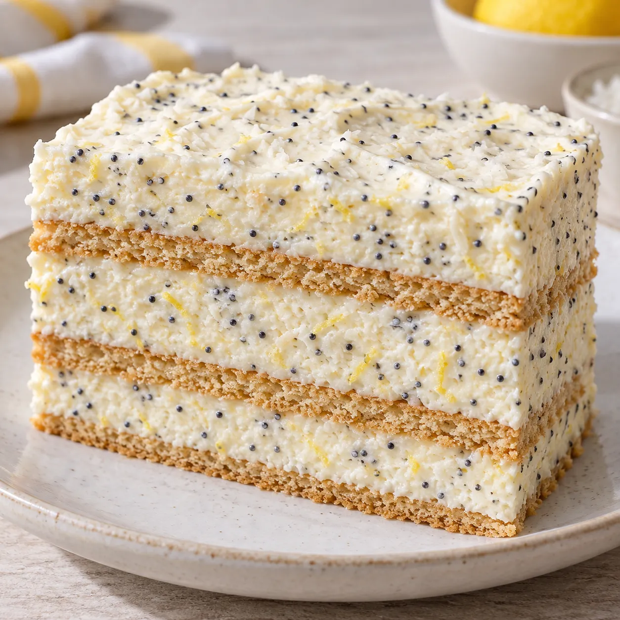 No-bake biscuit cake with lemon and poppy seeds — coconut